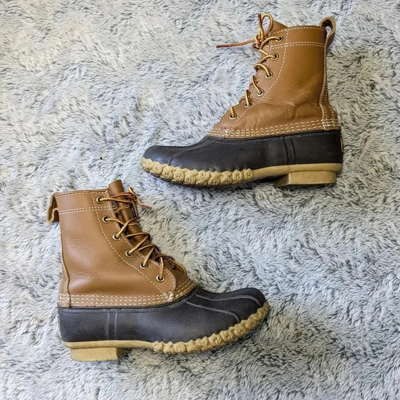 LL Bean Duck Boots 8" Brown Size 6 B M Unlined Winter Waterproof Water Snow - Picture 2 of 12